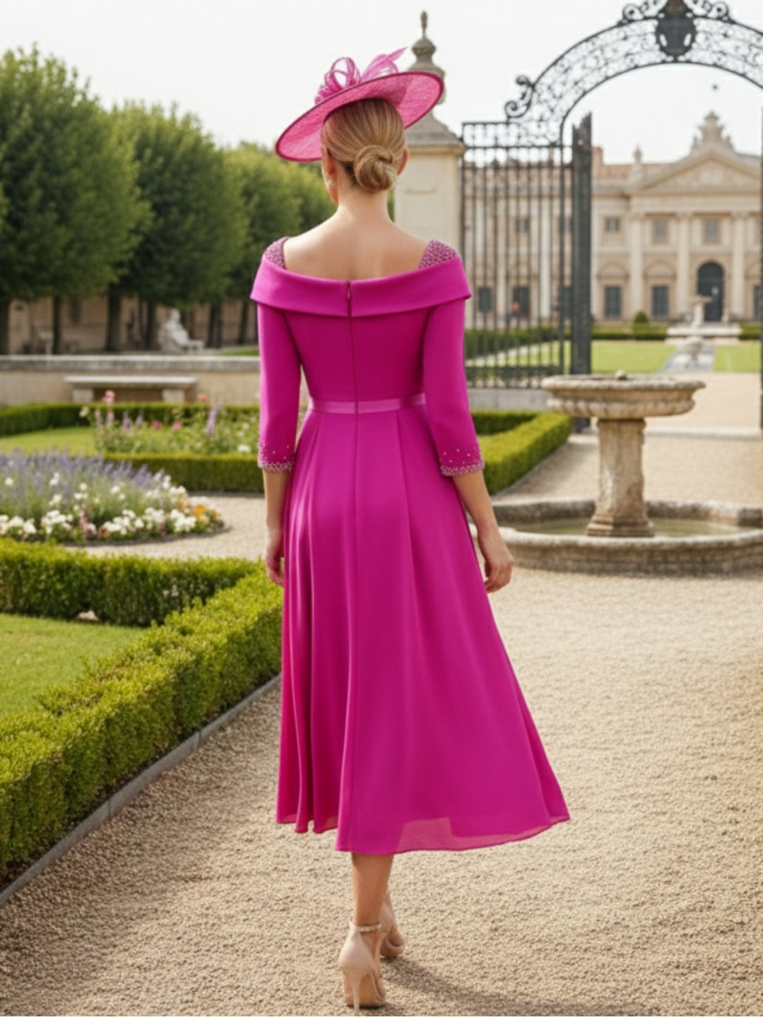 A-Line/Princess Tea-Length 3/4Sleeves Mother of the Bride Dresses with Beading