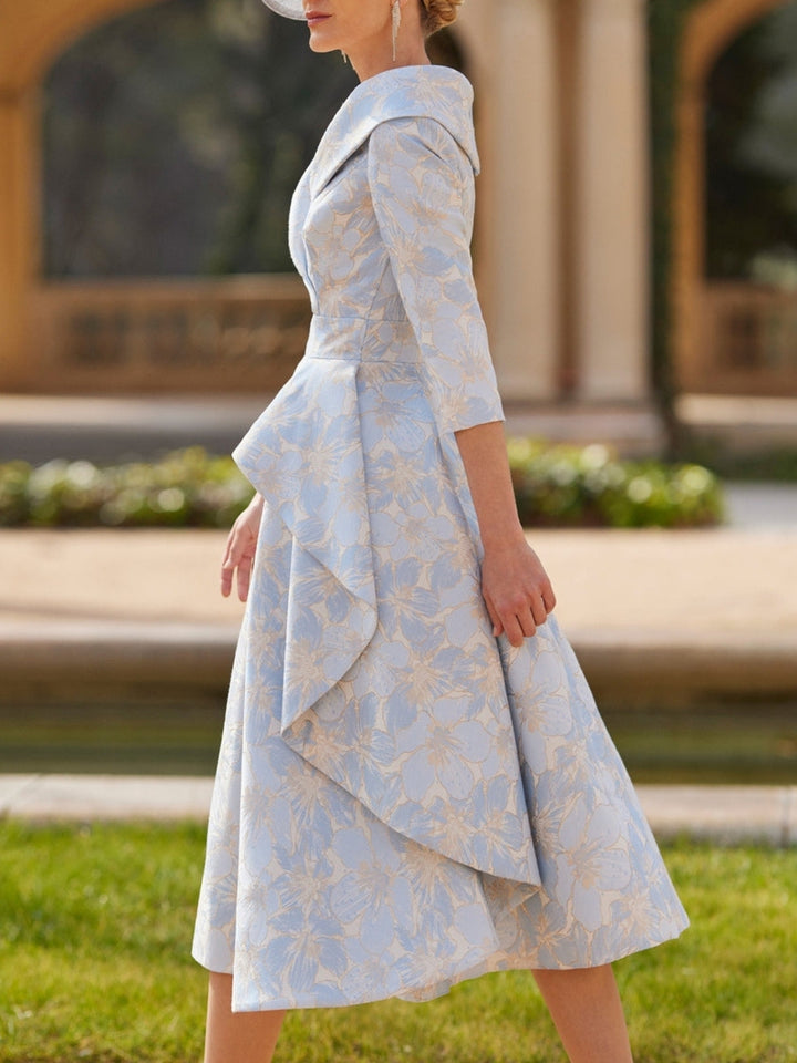 A-Line/Princess V-Neck Tea-Length Printed Flower Mother of the Bride Dresses