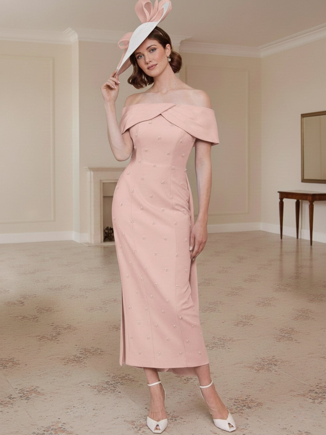 Sheath/Column Off-the-Shoulder Mother of the Bride Dresses with Rhinestone