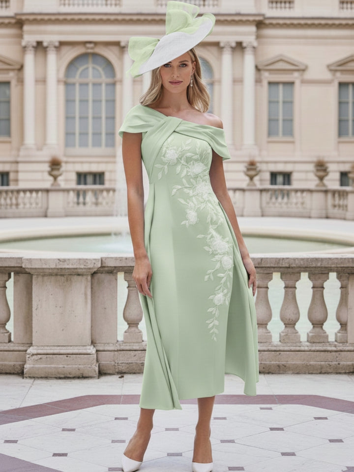 Sheath Off-the-Shoulder Short Sleeves Mother of the Bride Dresses with Appliques