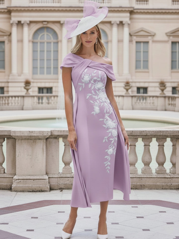 Sheath Off-the-Shoulder Short Sleeves Mother of the Bride Dresses with Appliques