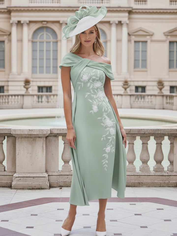 Sheath Off-the-Shoulder Short Sleeves Mother of the Bride Dresses with Appliques