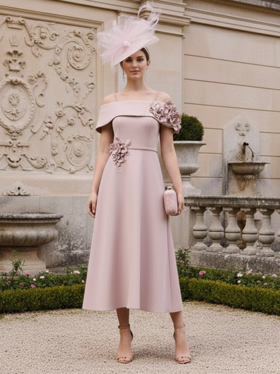 A-Line/Princess Square Neck Short Sleeves Mother of the Bride Dresses with 3D Flower