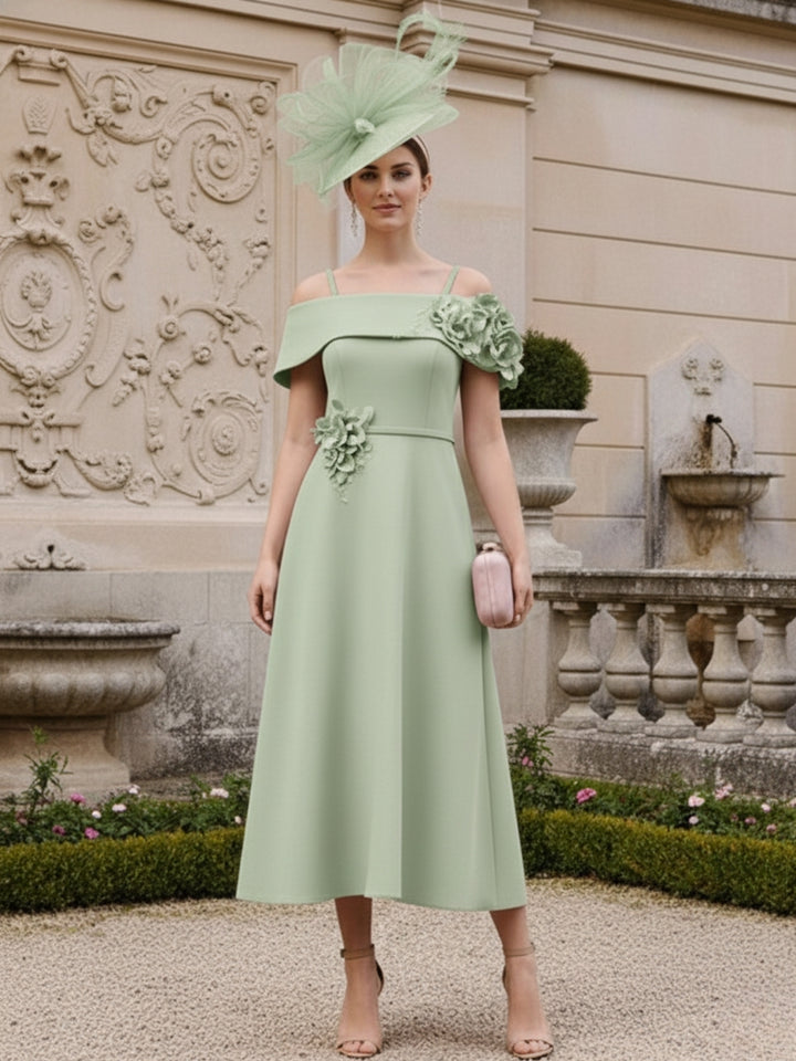 A-Line/Princess Square Neck Short Sleeves Mother of the Bride Dresses with 3D Flower