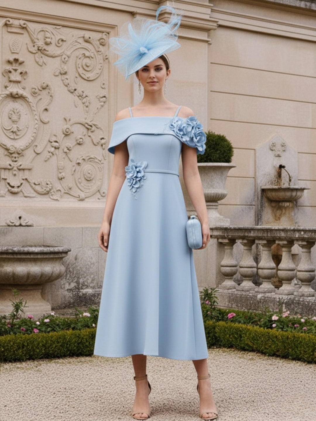 A-Line/Princess Square Neck Short Sleeves Mother of the Bride Dresses with 3D Flower