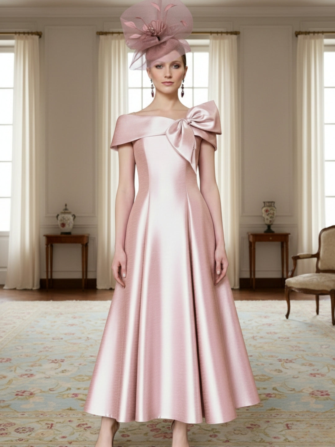 A-Line/Princess Short Sleeves Mother of the Bride Dresses with Bowknot
