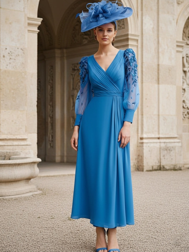 A-Line/Princess V-Neck Chiffon Mother of the Bride Dresses with 3D Flower