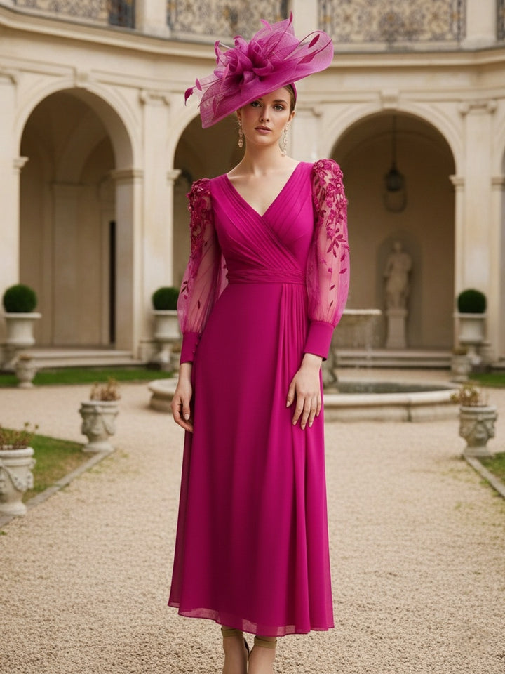 A-Line/Princess V-Neck Chiffon Mother of the Bride Dresses with 3D Flower