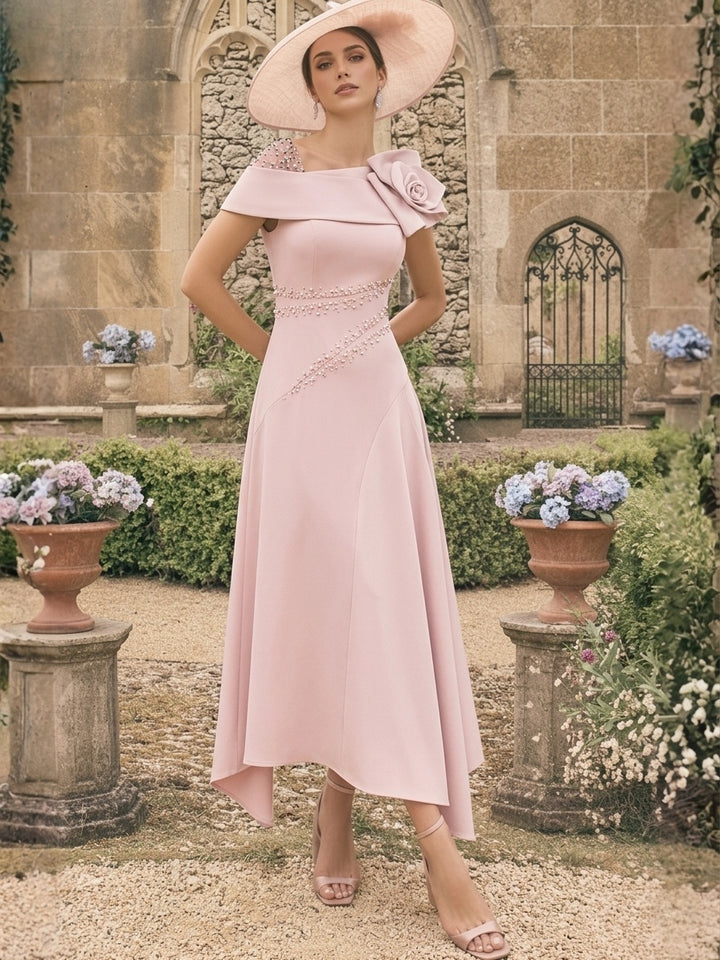 A-Line/Princess Ankle-Length Asymmetrical Mother of the Bride Dresses With 3D Flowers