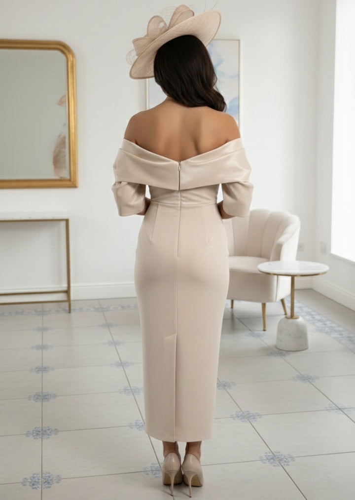 Sheath/Column 3/4 Sleeves Off-the-Shoulder Ankle-Length Mother of the Bride Dresses