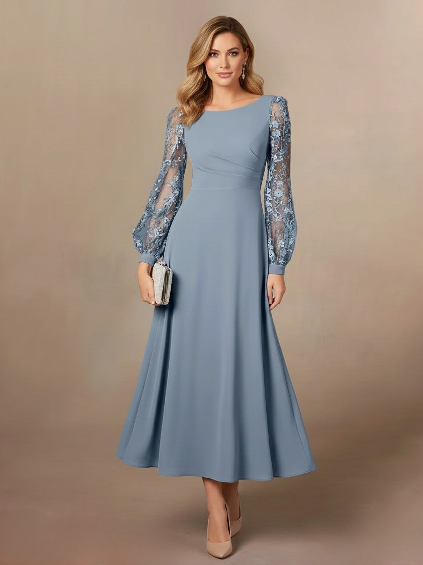 A-Line/Princess Scoop-Neck Lantern Sleeve Mother of the Bride Dresses with Appliques