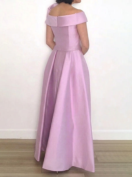 A-Line/Princess Off-the-Shoulder Mother of the Bride Dresses Ankle-Length Sleeveless Ruched Bowknot