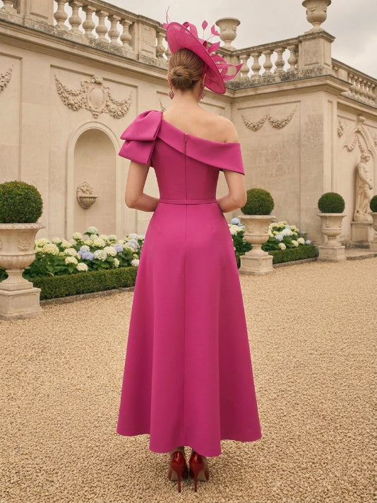 Sheath/Column Off-the-Shoulder Mother of the Bride Dresses Stretch Satin Ankle-Length Sleeveless Watteau Train Bowknot