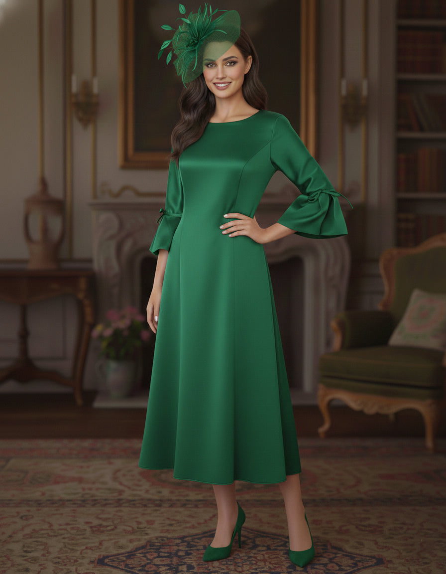 A-Line/Princess Round Neck Tea-Length Mother of the Bride Dresses 3/4 Sleeves
