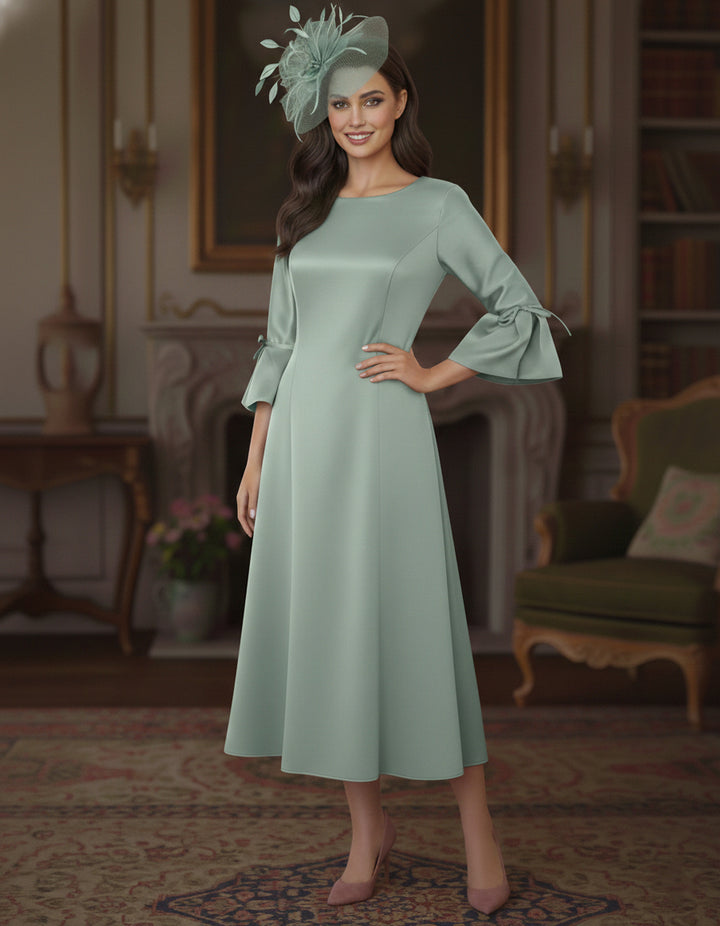 A-Line/Princess Round Neck Tea-Length Mother of the Bride Dresses 3/4 Sleeves
