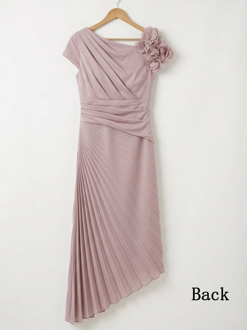 A-Line/Princess Scoop Short Sleeves Tea-Length  Mother of the Bride Dresses with 3D Flowers