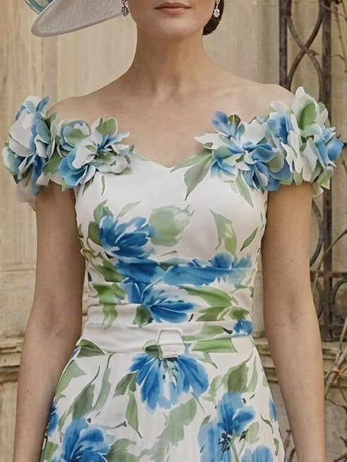 A-Line/Princess Off-the-Shoulder Chiffon Mother of the Bride Dresses Floral Ankle-Length Sleeveless