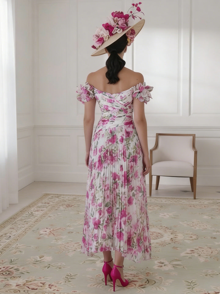 A-Line/Princess Off-the-Shoulder Chiffon Mother of the Bride Dresses Floral Tea-Length Sleeveless