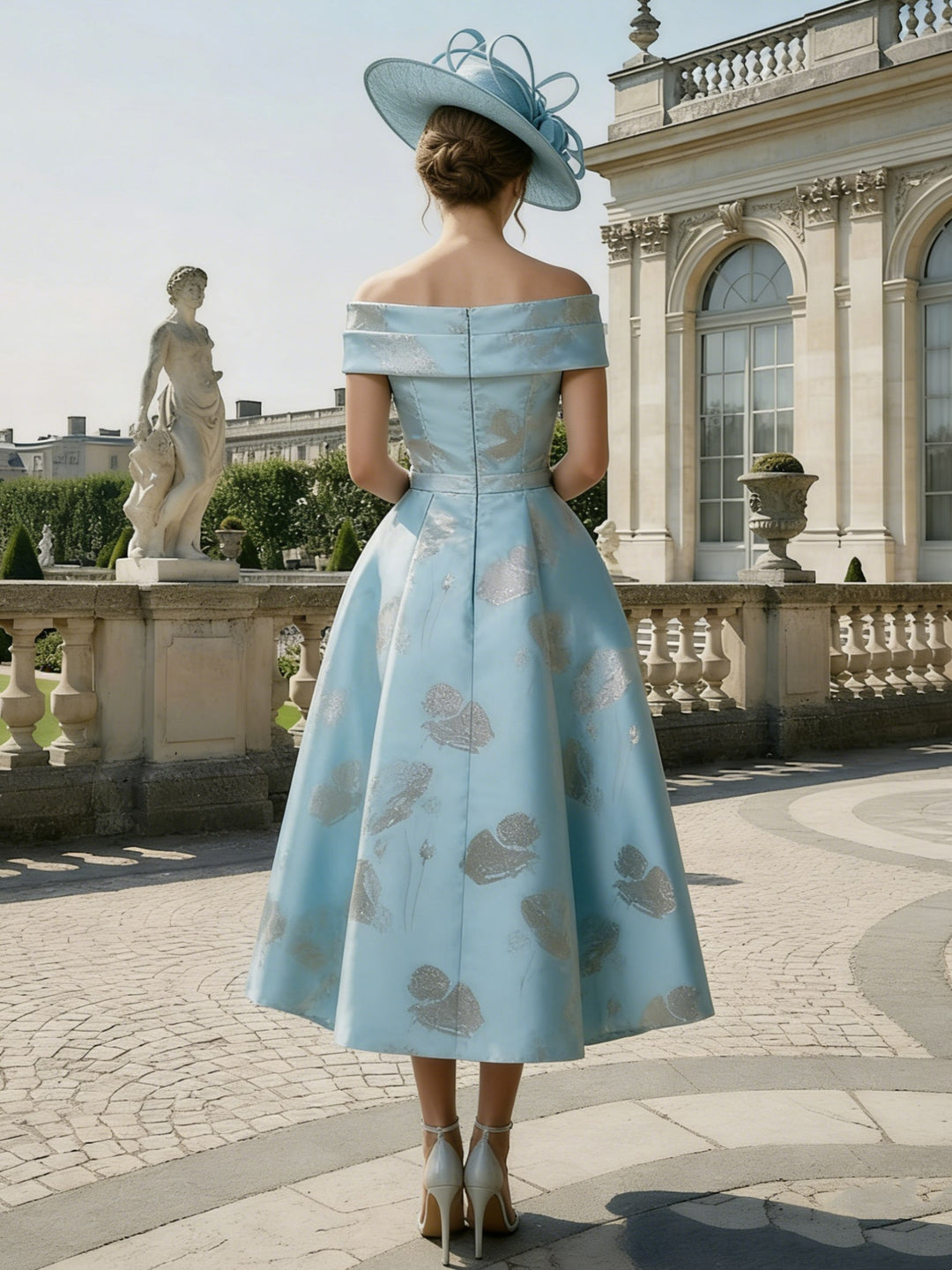 A-Line/Princess Off-the-Shoulder Mother of the Bride Dresses Printed Satin Tea-Length Sleeveless
