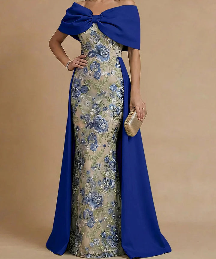 Sheath/Column Off-the-Shoulder Mother of the Bride Dresses Satin Floor-Length Sleeveless Floral