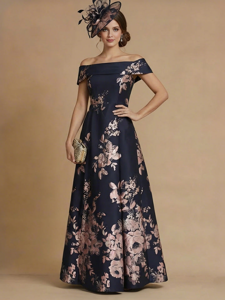 A-Line/Princess Off-the-Shoulder Mother of the Bride Dresses Printed Satin Floor-Length Sleeveless