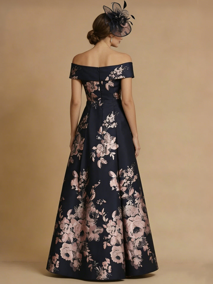 A-Line/Princess Off-the-Shoulder Mother of the Bride Dresses Printed Satin Floor-Length Sleeveless