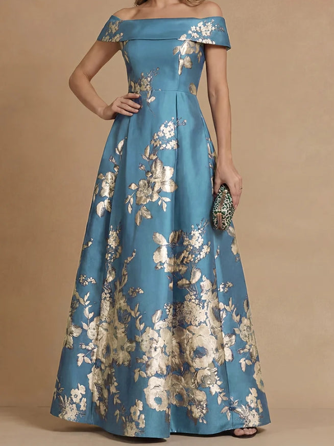 A-Line/Princess Off-the-Shoulder Mother of the Bride Dresses Printed Satin Floor-Length Sleeveless