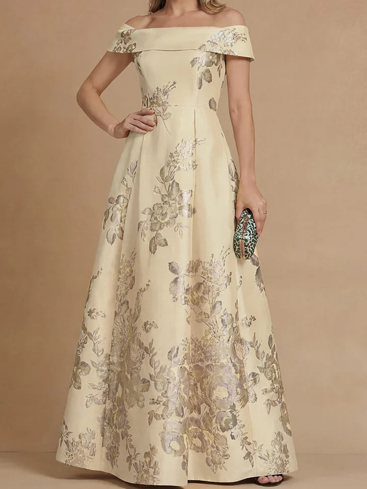 A-Line/Princess Off-the-Shoulder Mother of the Bride Dresses Printed Satin Floor-Length Sleeveless