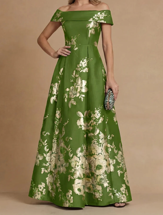 A-Line/Princess Off-the-Shoulder Mother of the Bride Dresses Printed Satin Floor-Length Sleeveless