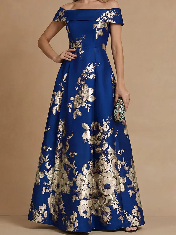 A-Line/Princess Off-the-Shoulder Mother of the Bride Dresses Printed Satin Floor-Length Sleeveless
