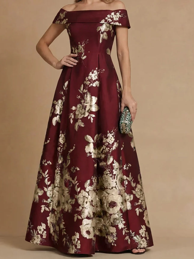 A-Line/Princess Off-the-Shoulder Mother of the Bride Dresses Printed Satin Floor-Length Sleeveless
