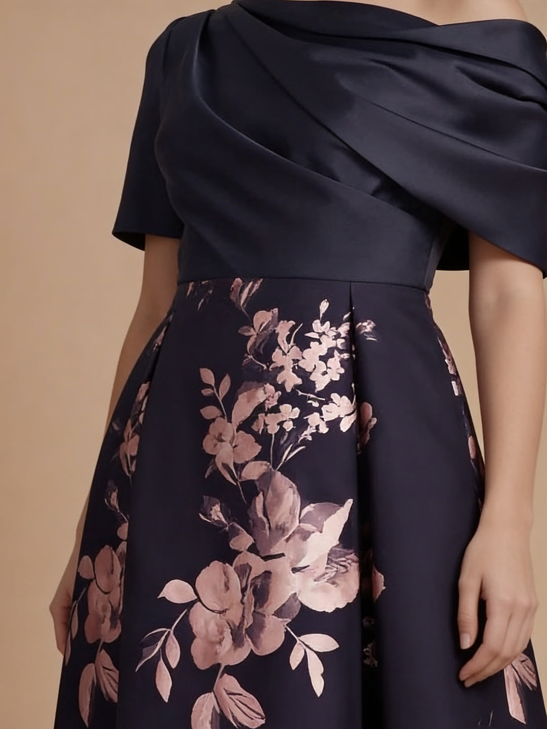 A-Line/Princess One-Shoulder Satin Mother of the Bride Dresses Tea-Length Sleeveless Floral