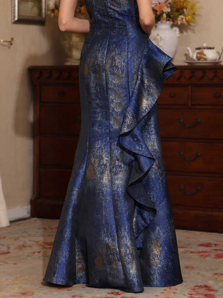 Trumpet/Mermaid Off-the-Shoulder Printed Satin Floor-Length Mother of the Bride Dresses