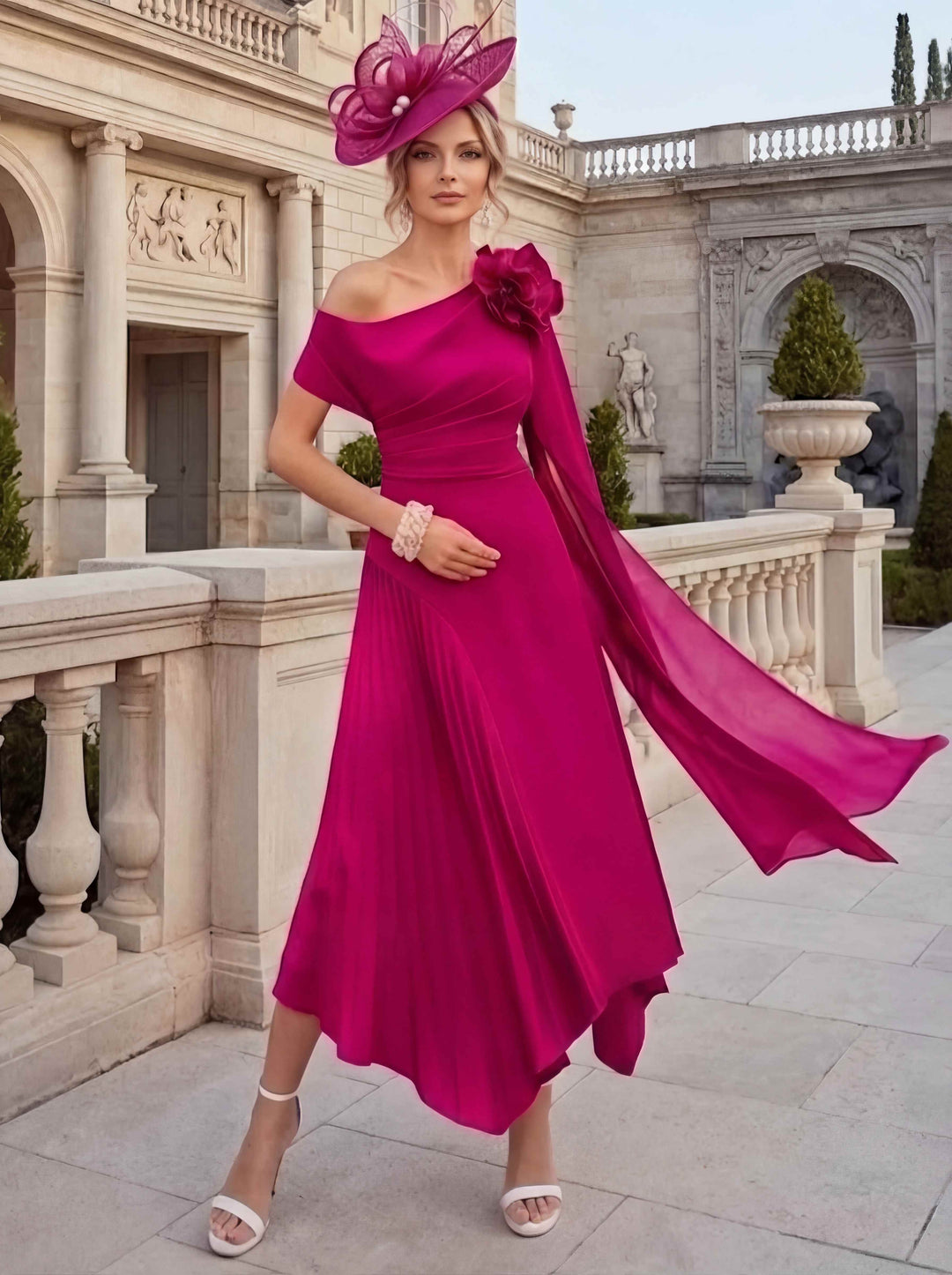 A-Line/Princess One-Shoulder Chiffon Mother of the Bride Dresses Ankle-Length Sleeveless Asymmetrical 3D Flower