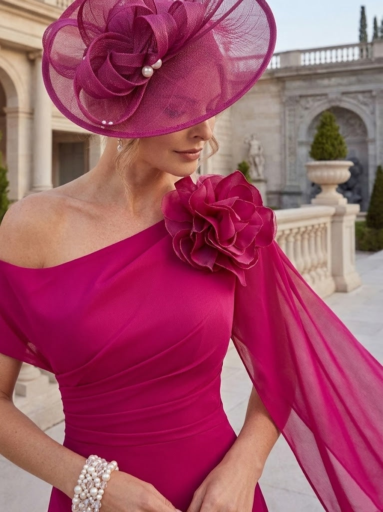 A-Line/Princess One-Shoulder Chiffon Mother of the Bride Dresses Ankle-Length Sleeveless Asymmetrical 3D Flower