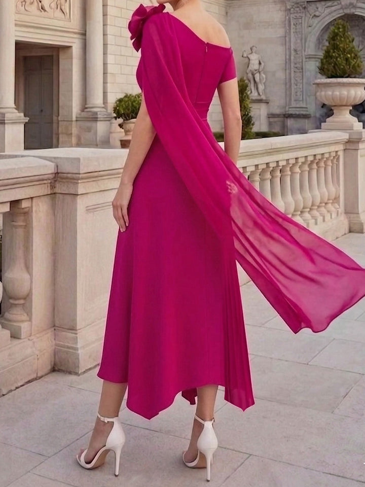 A-Line/Princess One-Shoulder Chiffon Mother of the Bride Dresses Ankle-Length Sleeveless Asymmetrical 3D Flower