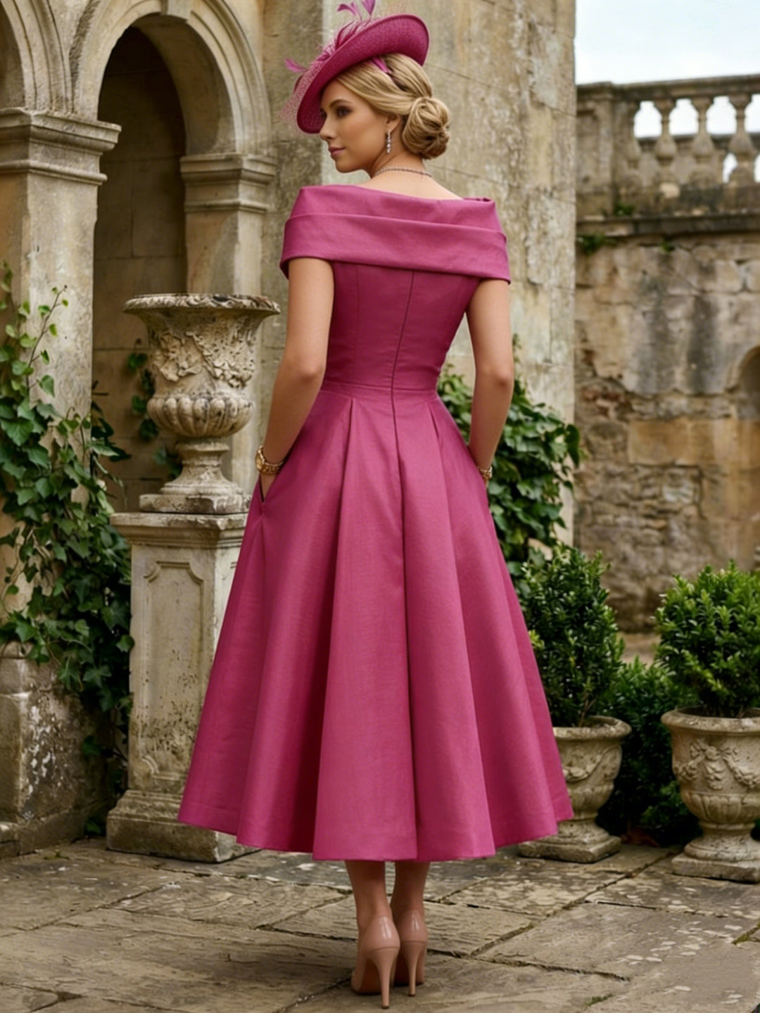 A-Line/Princess Off-the-Shoulder Satin Mother of the Bride Dresses Sleeveless Tea-Length Pleated