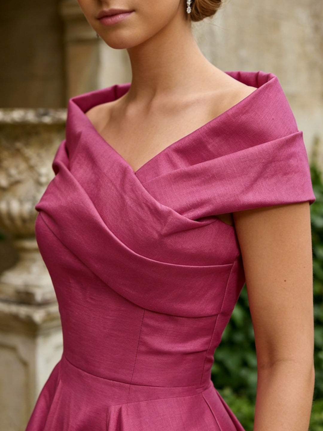 A-Line/Princess Off-the-Shoulder Satin Mother of the Bride Dresses Sleeveless Tea-Length Pleated