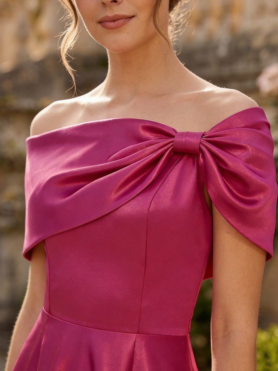 A-Line/Princess Off-the-Shoulder Satin Mother of the Bride Dresses Sleeveless Tea-Length Pleated