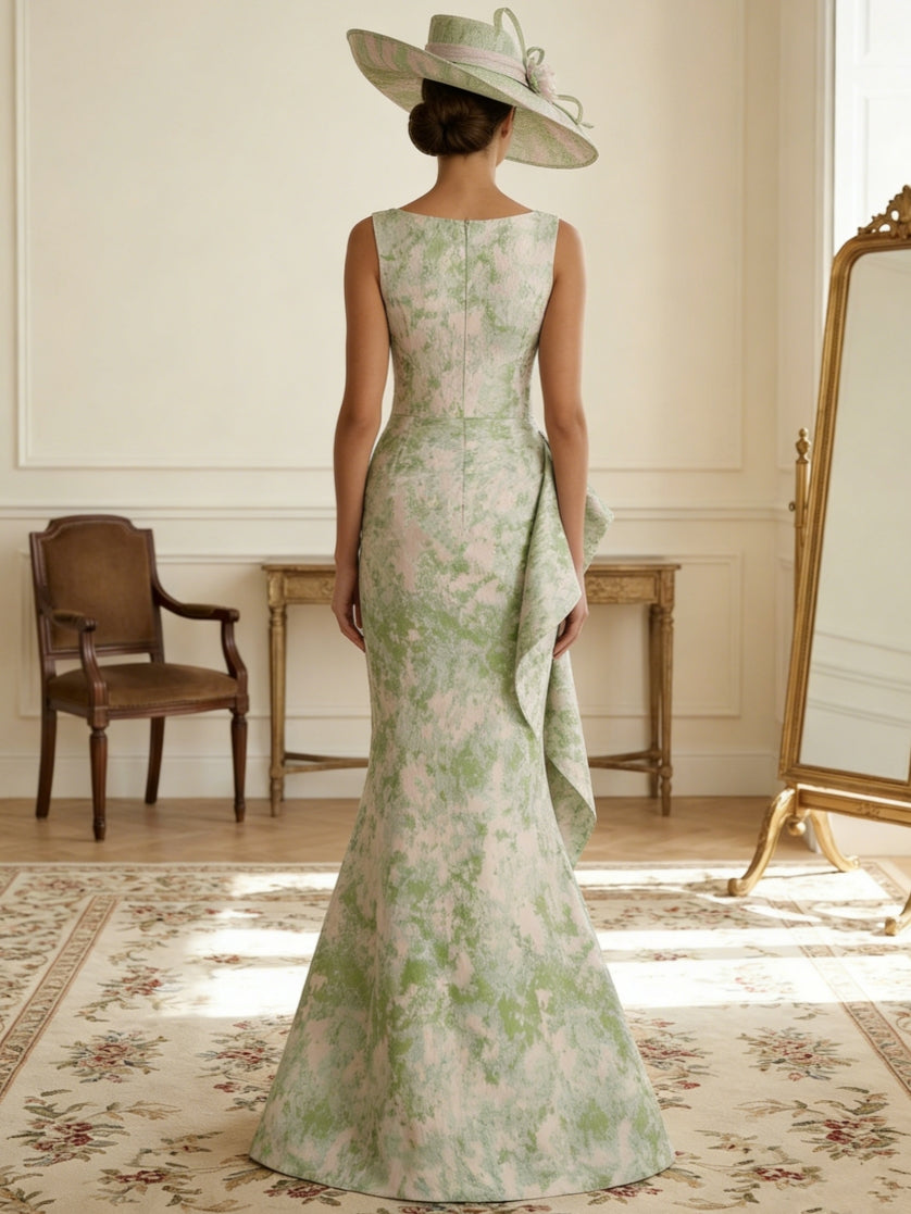 Trumpet/Mermaid Scoop Jacquard Wedding Guest Dresses Floor-Length Sleeveless Ruffles