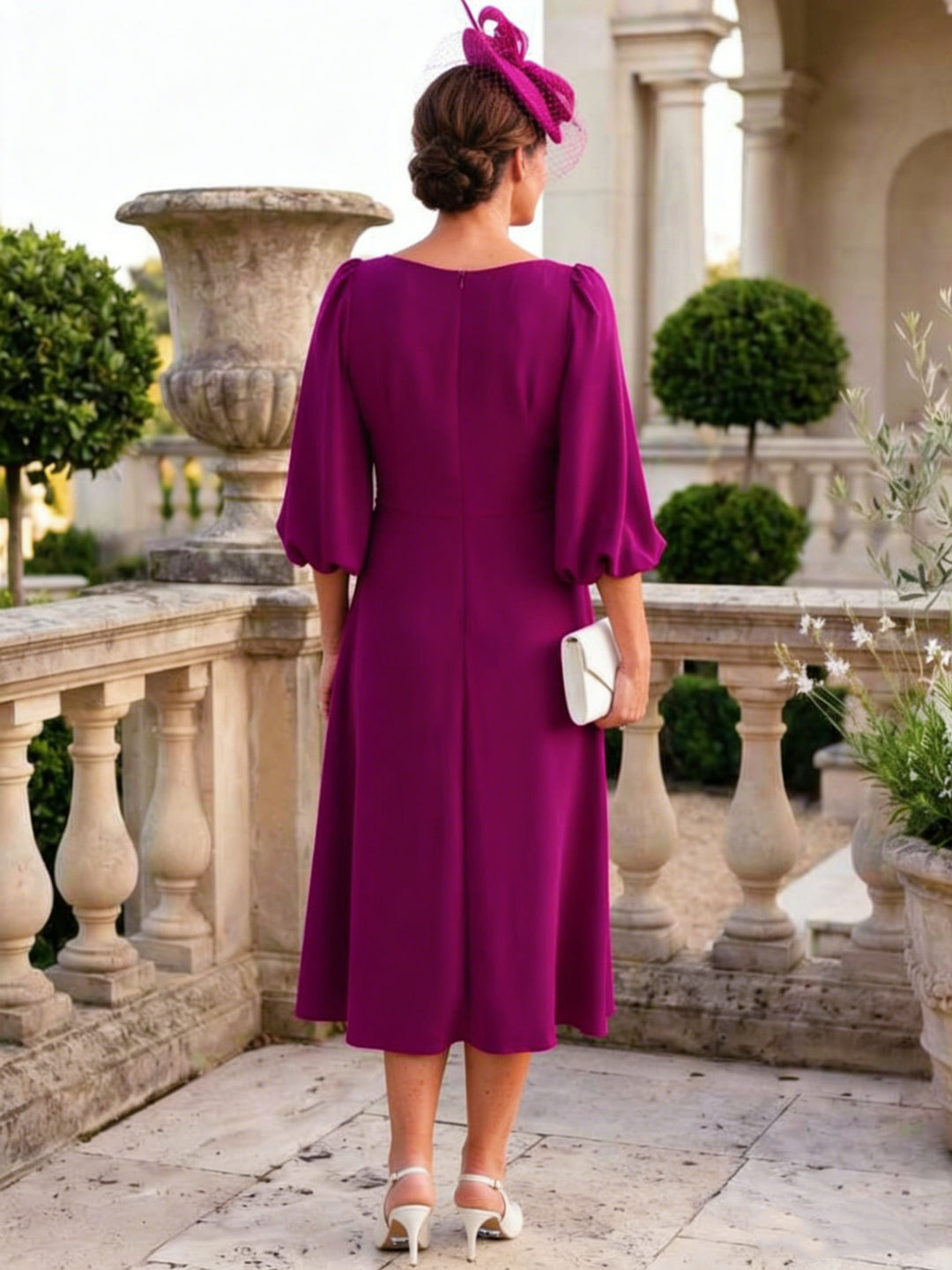 A-Line/Princess V-Neck Elastic Chiffon Mother of the Bride Dresses 3/4 Sleeves Tea-Length with Sash