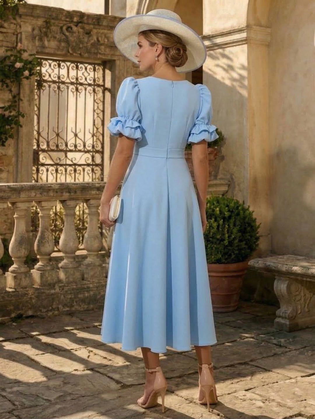 A-Line/Princess V-Neck Jacquard Mother of the Bride Dresses Tea-Length Short Sleeves Bowknot