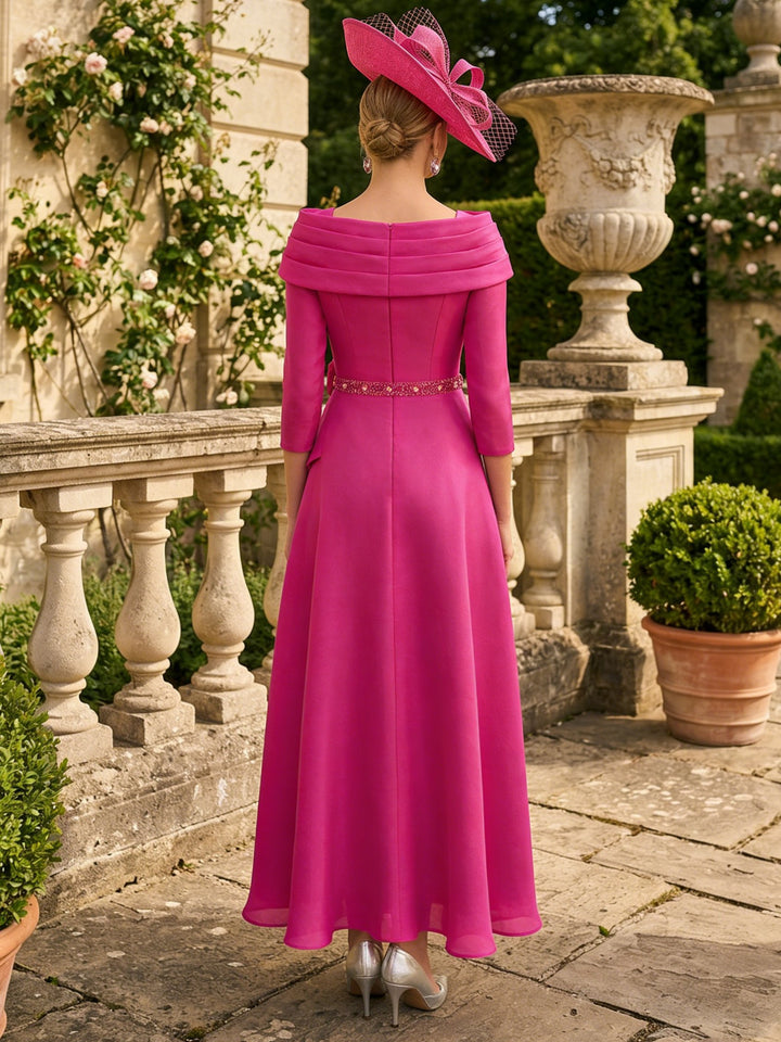 A-Line/Princess V-Neck Chiffon Mother of the Bride Dresses Ankle-Length 3/4 Sleeves 3D Flower Sequins