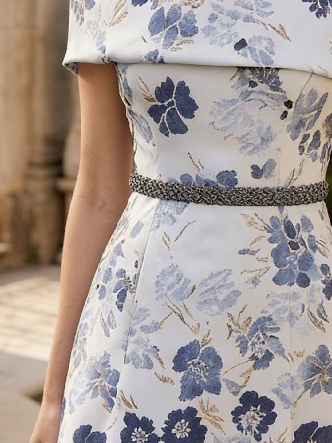 A-Line/Princess Square Collar Jacquard Mother of the Bride Dresses Ankle-Length Short Sleeves Floral Sash