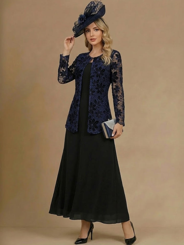 A-Line/Princess 2 Pieces Scoop Mother of the Bride Dresses Ankle-Length Long Sleeves With Lace Jacket