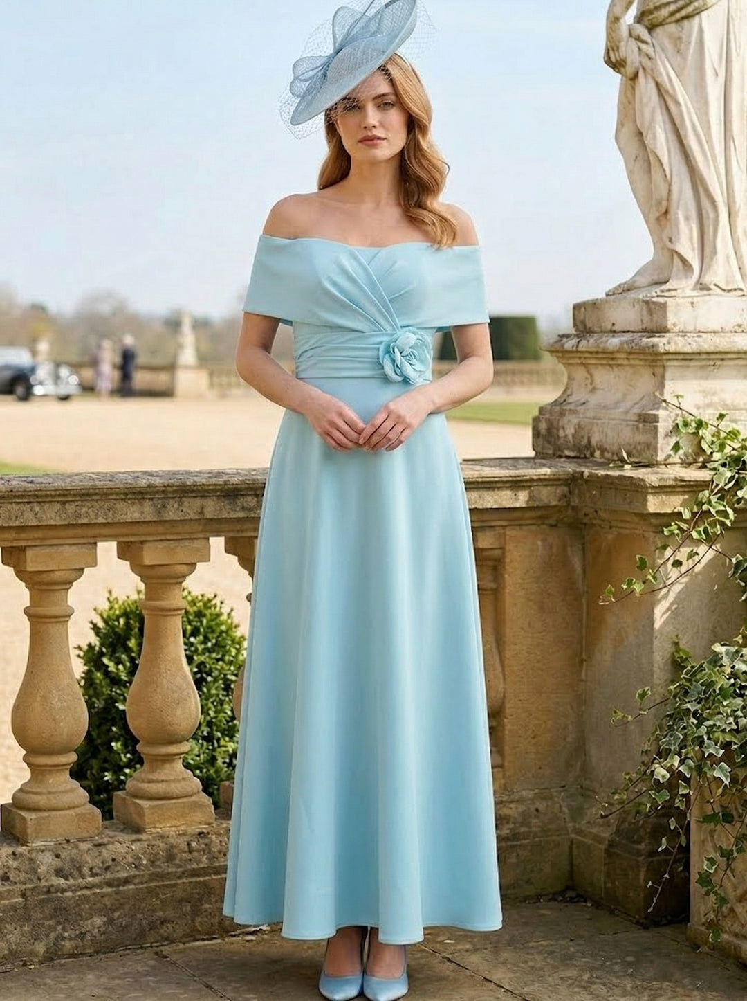 A-Line/Princess Off-the-Shoulder Satin Mother of the Bride Dresses Sleeveless Ankle-Length With 3D Flower