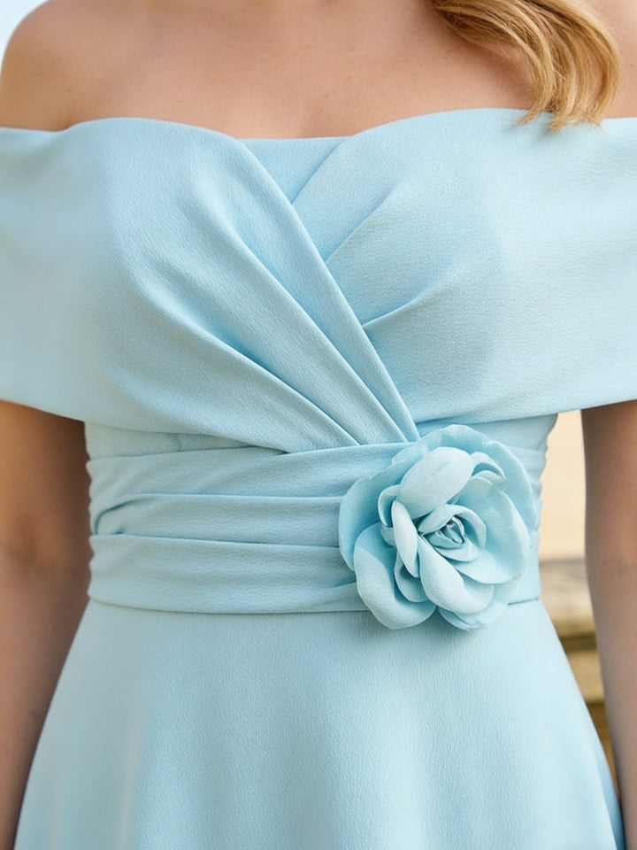 A-Line/Princess Off-the-Shoulder Satin Mother of the Bride Dresses Sleeveless Ankle-Length With 3D Flower