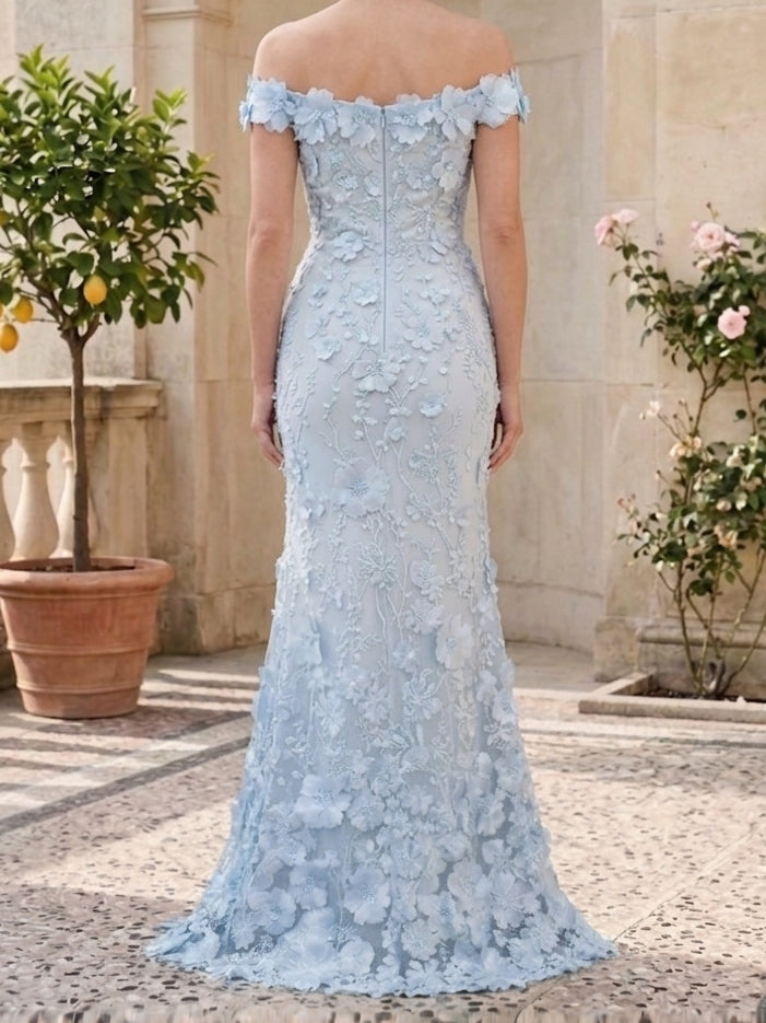 Sheath/Column Off-the-Shoulder Lace Mother of the Bride Dresses Floral Sleeveless Floor-Length