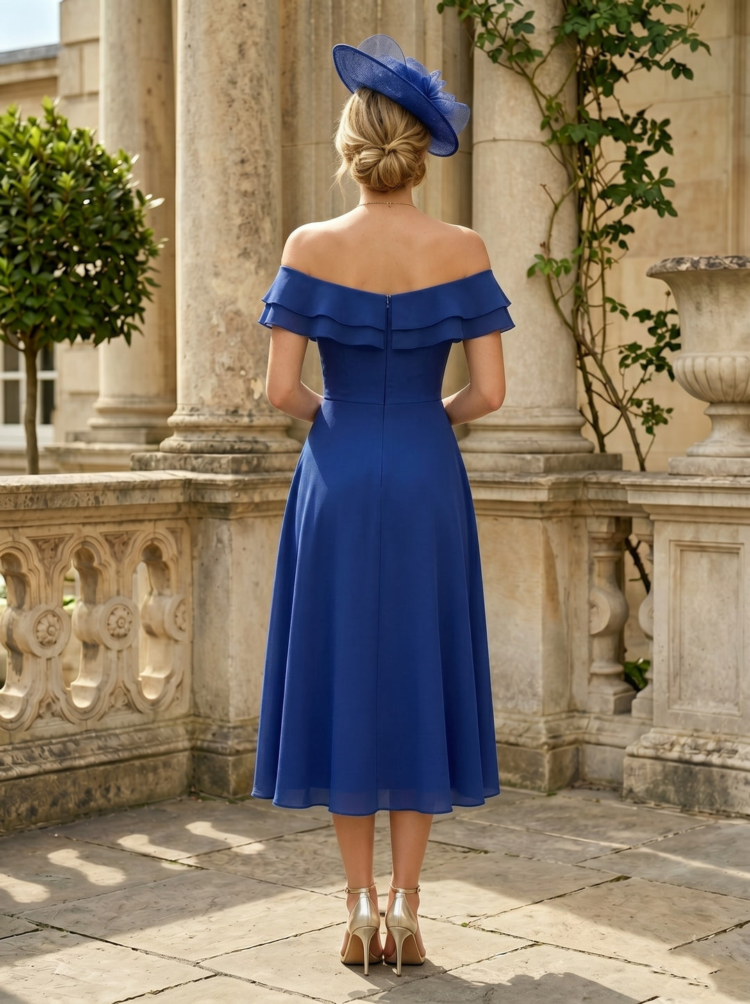 A-Line/Princess Off-the-Shoulder Chiffon Mother of the Bride Dresses Sleeveless Tea-Length Ruffles