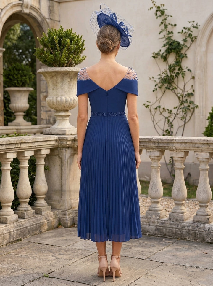 A-Line/Princess Square Neck Chiffon Mother of the Bride Dresses Sleeveless Tea-Length Ruffles Sequins